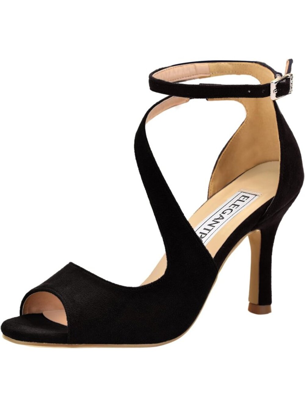 Women's Black High Heels Sandals Cross Strappy Peep Toe Wedding Shoes Buckle
